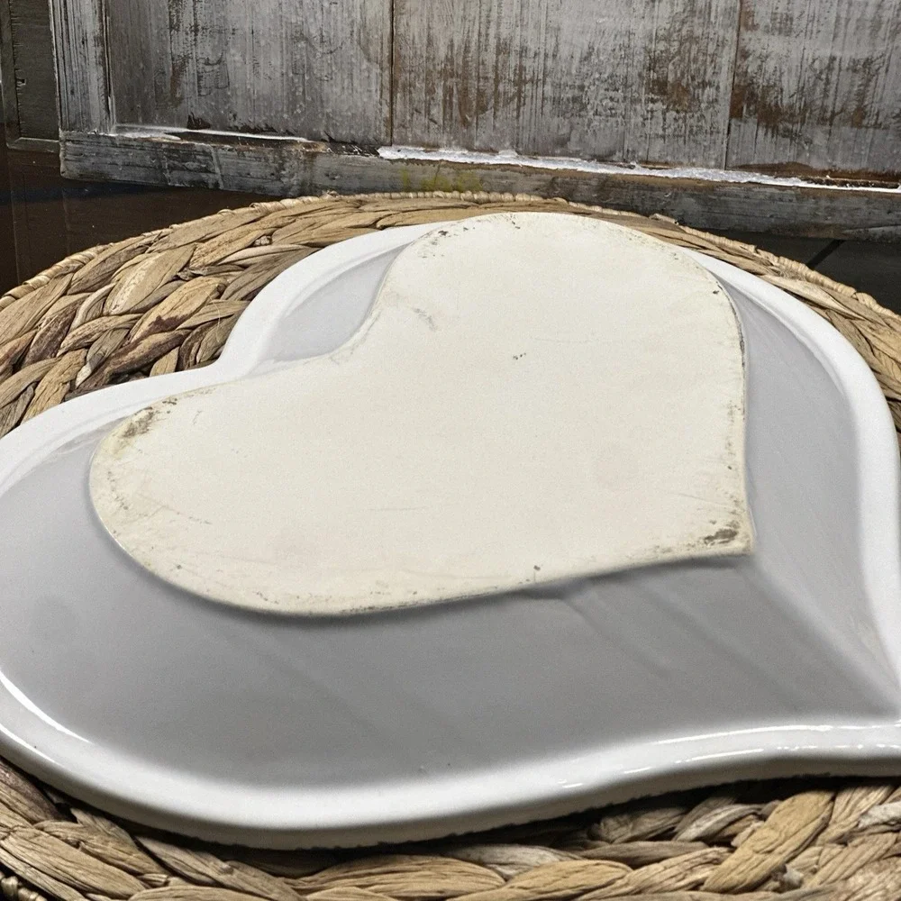Vintage Blue Spatter or Sponge Stoneware Heart Shape Pie Pan or Bowl Grandmacore